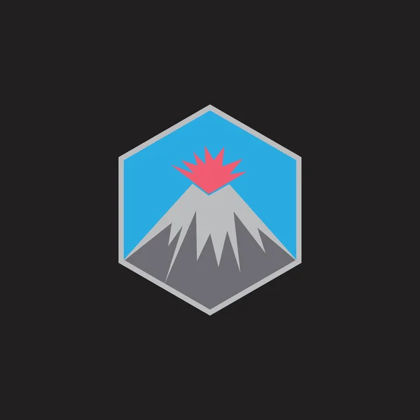 Vulkán Mountain Hexagon színes egyszerű logó — Stock Vector
