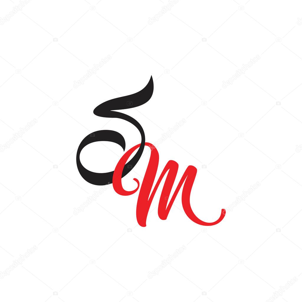 letters sm simple linked ribbon logo vector