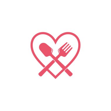 Aşk kaşık çatalı yer basit çizgiler sanat dekorasyonu logosu vektörü