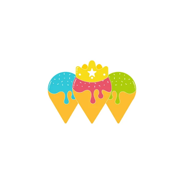 Queen Ice Cream Cone Sweet Colorful Design Decoration Logo Vector — Stock Vector