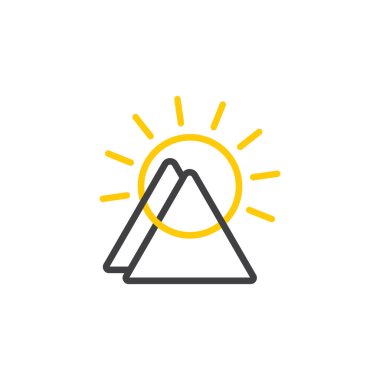 bağlı dağ güneşi doğrusal simge vektörü