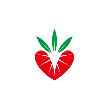 Aşk parıltısı çilek dilimi meyve etiketi vektörü