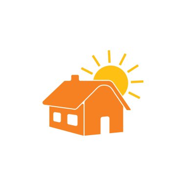 basit geometrik gündoğumu ev düz 3d tasarım logo vektör