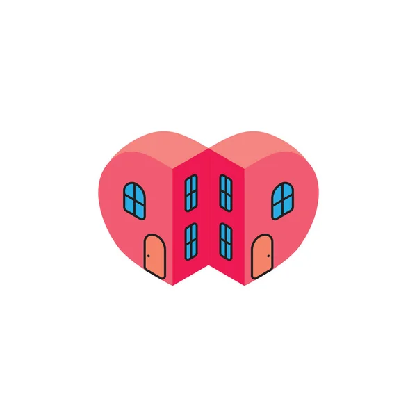 Liefde Hart Home Resident Appartement Ontwerp Symbool Vector — Stockvector