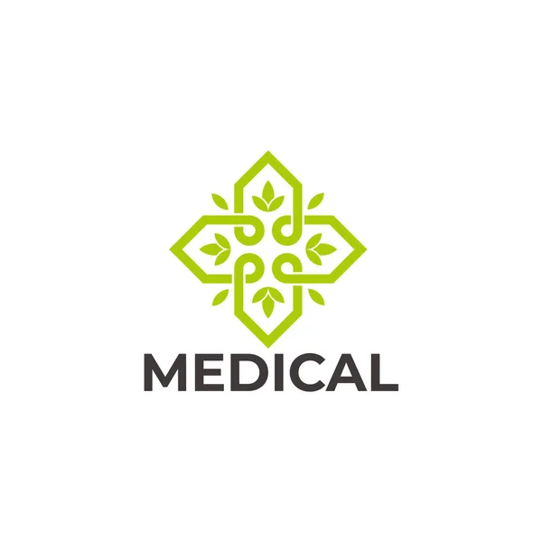 Folha Mais Ervas Médicas Linha Design Símbolo Logotipo Vetor —  Vetores de Stock