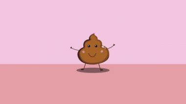 Kawaii. Animasyon kaka ikonu tasarımı. Video animasyonu. Japon tarzı çizgi film animasyonu. Komik tasarım. Pembe arka planda 4k çizgi film animasyonu.