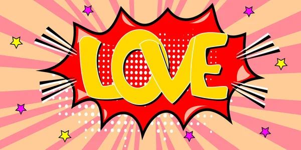 Lettering Love. fumetto mezzitoni sfondo colorato palloncino. Icona del discorso a bolle. Carattere fumetto. Pop art in stile retrò. Romanticismo e San Valentino. Illustrazione vettoriale . — Vettoriale Stock