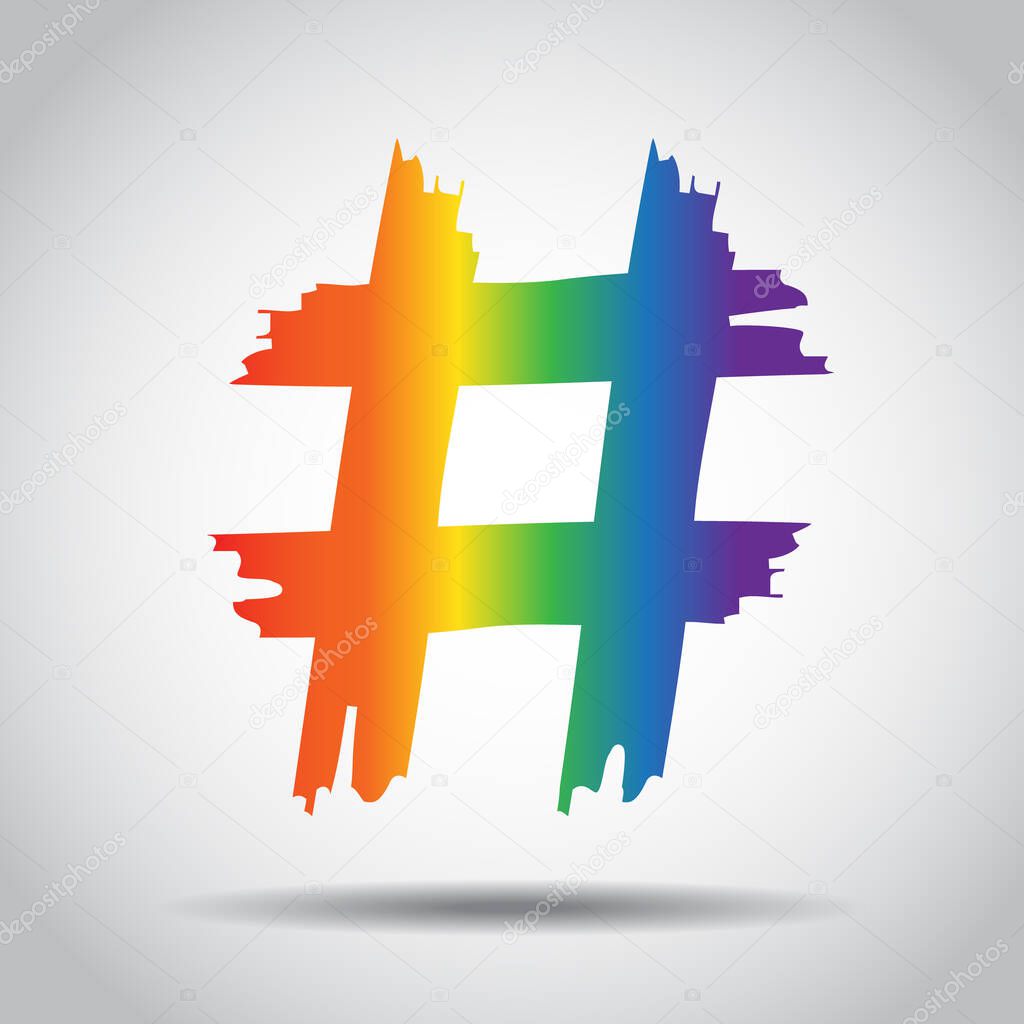 Hashtag sign icon. Hand drawn style. LGBT color. Vector illustration. EPS10