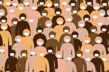 Roman Coronavirus (2019-nCoV). Tıbbi maskeli insanlar. Çin 'de Coronavirus. Koronavirüs karantinası kavramı. Kusursuz desen. Vektör çizimi. EPS10