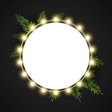 Koyu arkaplanda köknar dalları olan Noel arkaplanı, vektör illüstrasyonu