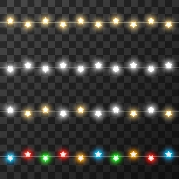 Christmas lights isolated on transparent background, vector illustration — Stock Vector