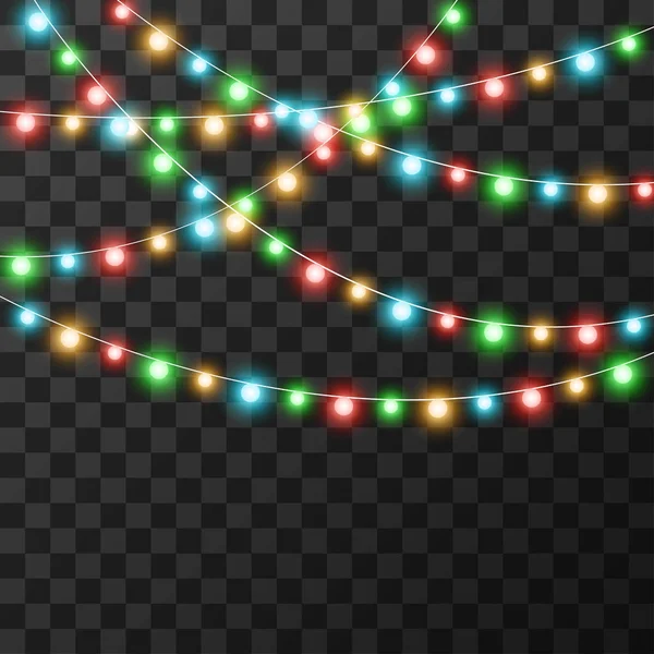 Christmas lights isolated on transparent background, vector illustration — Stock Vector