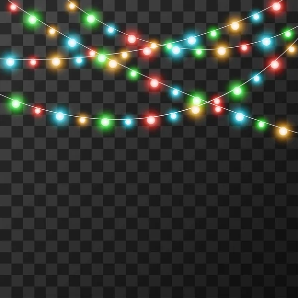 Christmas lights isolated on transparent background, vector illustration — Stock Vector