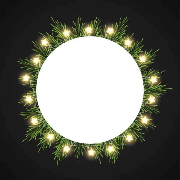 Christmas background with fir branches on dark background, vector illustration — Stock Vector