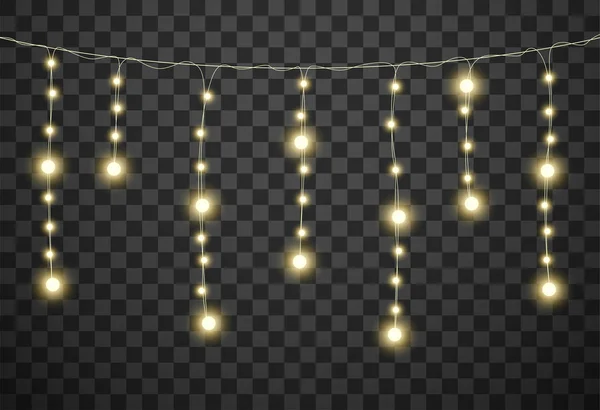 Karácsonyi lámpák elszigetelt átlátszó háttér, vektor illusztráció — Stock Vector