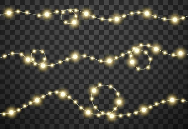 Şeffaf arkaplanda izole edilmiş Noel ışıkları, vektör illüstrasyonu — Stok Vektör