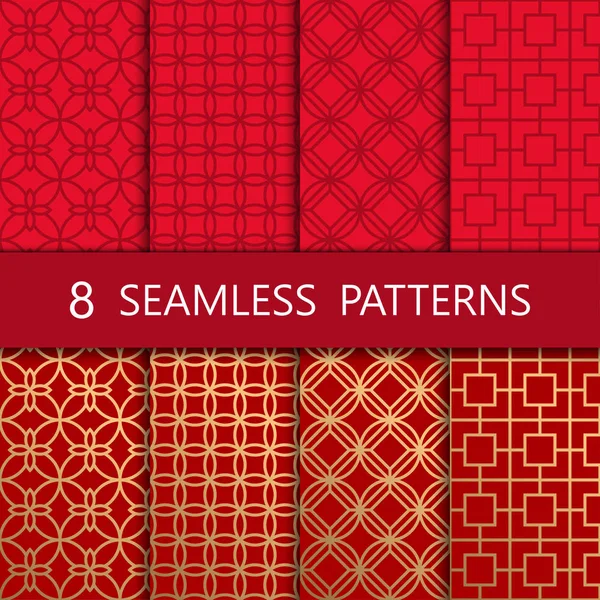 Set van gouden Chinese naadloze patroon, vector illustratie — Stockvector