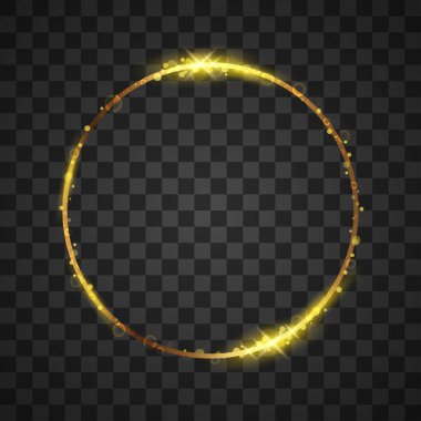 Şeffaf arkaplan üzerinde ışık efektleri içeren altın çerçeve