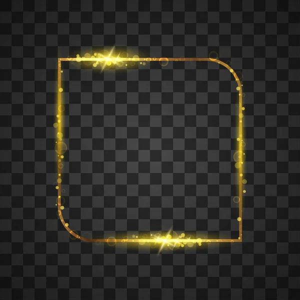 Goldener Rahmen mit Lichteffekten auf transparentem Hintergrund — Stockvektor