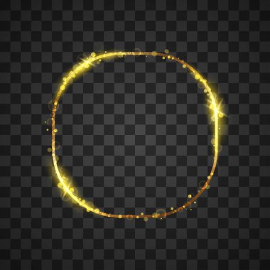 Şeffaf arkaplan üzerinde ışık efektleri içeren altın çerçeve