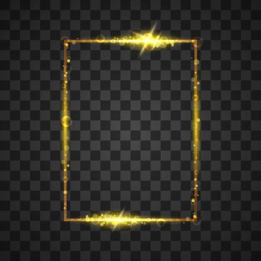 Şeffaf arkaplan üzerinde ışık efektleri içeren altın çerçeve