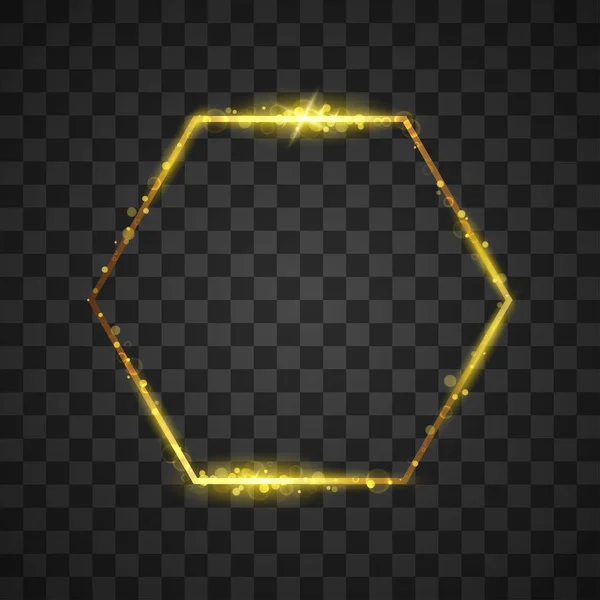 Goldener Rahmen mit Lichteffekten auf transparentem Hintergrund — Stockvektor