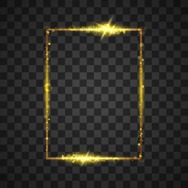 Gouden frame met lichteffecten op transparante achtergrond — Stockvector