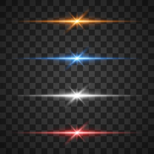 Gloeiend lichteffecten, sterrensprong met schittering op transparante achtergrond — Stockvector