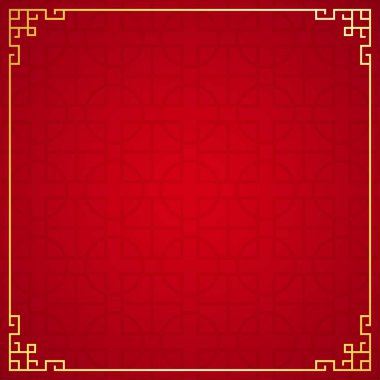 Kırmızı arka planda Doğu Çin sınır süsü, vektör illüstrasyonu