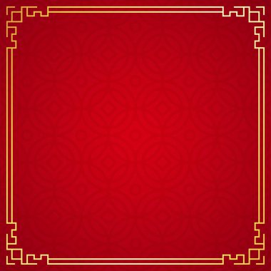 Kırmızı arka planda Doğu Çin sınır süsü, vektör illüstrasyonu