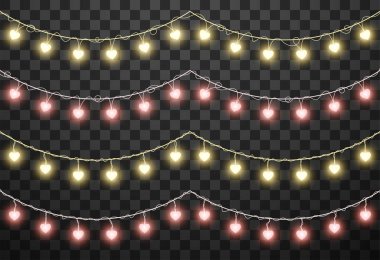 Valentine 'ın ışıkları şeffaf arka planda izole edilmiş, vektör illüstrasyonu