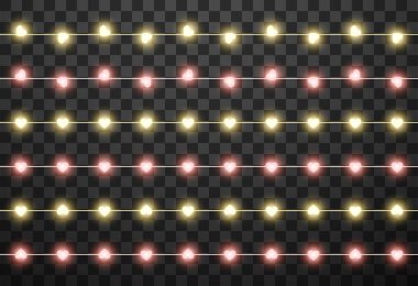 Valentine 'ın ışıkları şeffaf arka planda izole edilmiş, vektör illüstrasyonu