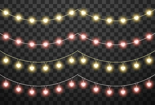 Valentine's lights isolated on transparent background, vector illustration — ストックベクタ