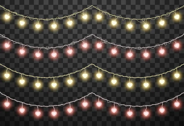 Valentine 'ın ışıkları şeffaf arka planda izole edilmiş, vektör illüstrasyonu — Stok Vektör