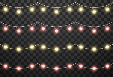 Valentine 'ın ışıkları şeffaf arka planda izole edilmiş, vektör illüstrasyonu