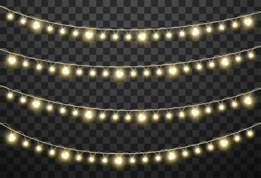 Valentine 'ın ışıkları şeffaf arka planda izole edilmiş, vektör illüstrasyonu