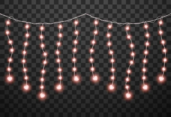 Valentine's lights isolated on transparent background, vector illustration — Stock Vector