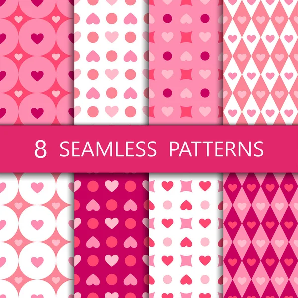 Set of pink heart seamless pattern, vector illustration — Stock Vector