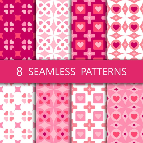 Set of pink heart seamless pattern, vector illustration — Stock Vector