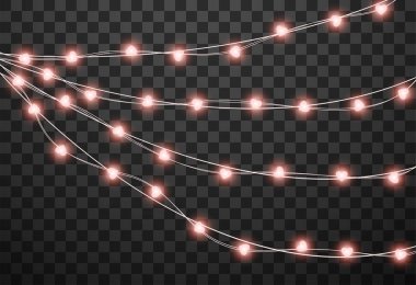 Şeffaf arka planda izole kalp ampulleri, vektör illüstrasyonu