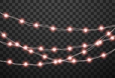 Şeffaf arka planda izole kalp ampulleri, vektör illüstrasyonu