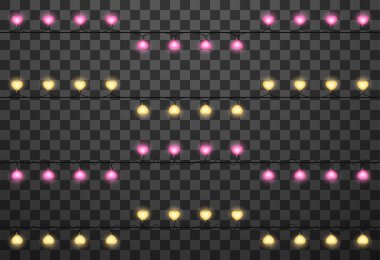 Şeffaf arka planda izole kalp ampulleri, vektör illüstrasyonu