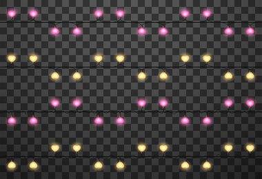 Şeffaf arka planda izole kalp ampulleri, vektör illüstrasyonu