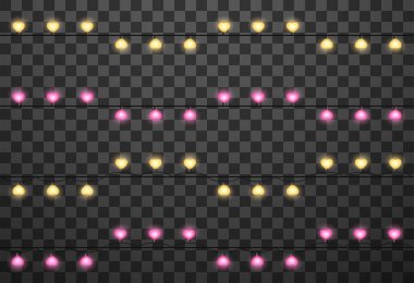 Şeffaf arka planda izole kalp ampulleri, vektör illüstrasyonu