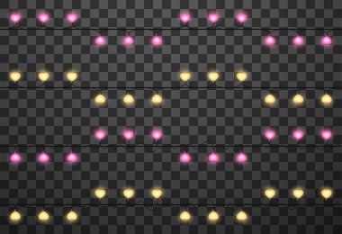 Şeffaf arka planda izole kalp ampulleri, vektör illüstrasyonu