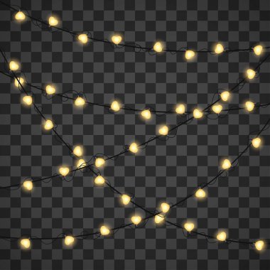 Şeffaf arka planda izole kalp ampulleri, vektör illüstrasyonu