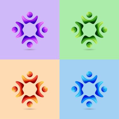 Bir grup insan grubu ve sosyal bağlantı simgeleri ve logo, vektör illüstrasyonu