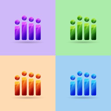 Bir grup insan grubu ve sosyal bağlantı simgeleri ve logo, vektör illüstrasyonu