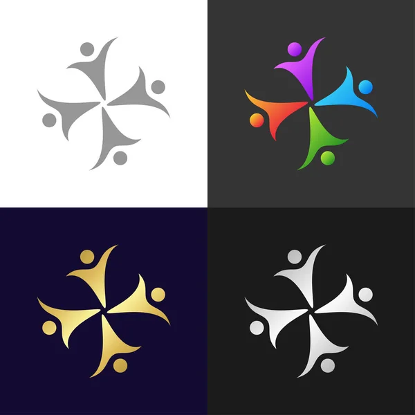 Conjunto de iconos y logotipo del grupo de personas y conexión social, ilustración vectorial — Vector de stock