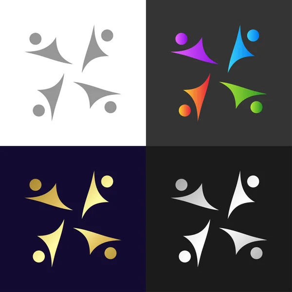 Uppsättning människor grupp och social anslutning ikoner och logotyp, vektor illustration — Stock vektor